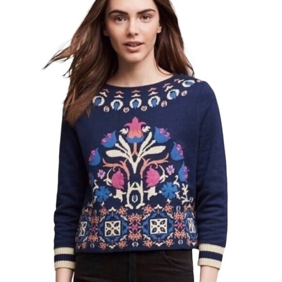 Anthropologie onogram loral ntarsia weater - Picture 2 of 16